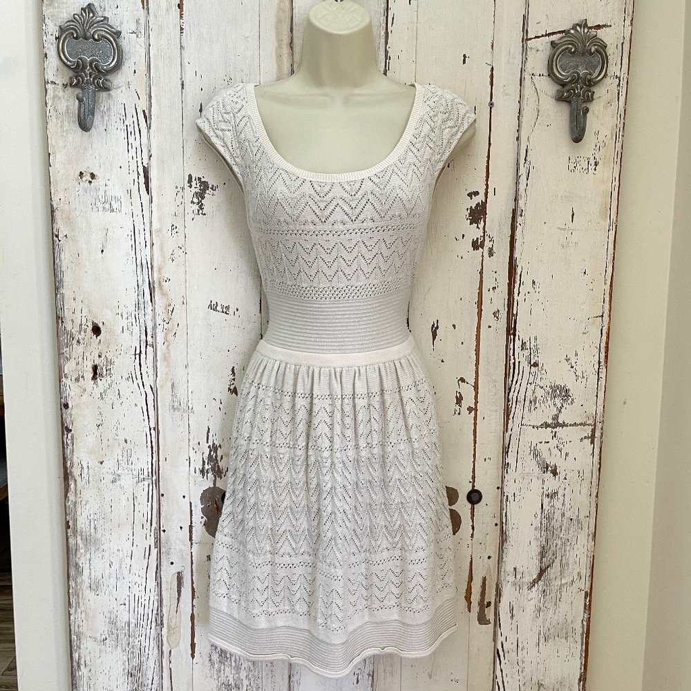 American Eagle Outfitters Juniors Size Small Ivory Silver Crochet Knit Dress